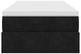 Ottomán ágykeret matraccal fekete 90x190cm bársony