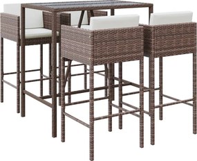 vidaXL 5 részes barna polyrattan kerti bárszett párnákkal