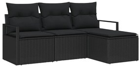 Kerti Kanapé Szett 4 pcs Fekete Poli rattan és porfestett acél