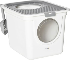 PawHut Zárt Macska WC Fedéllel - XXL Macskaalom Tartó Készlet 5 kg-ig, 44 x 55 x 39 cm, Szürke + Fehér | Aosom