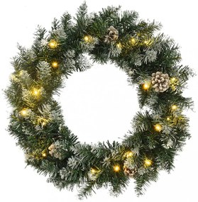 zöld PVC karácsonyi koszorú LED-ekkel 45 cm