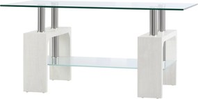 HOMCOM 2-szintes Kávézóasztal, Modern Nappali Asztal Üveg Templével és Fa és Acél Szerkezettel, 90x50x42cm, Fehér | Aosom