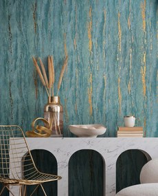 Türkiz Tapéta Dekoratív Vakolat Arany Kopás