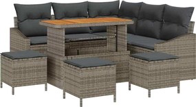 vidaXL Kerti Kanapé Szett párnával 9 pcs Szürke polirattan