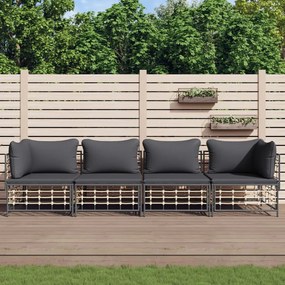 4 részes antracitszürke polyrattan kerti ülőgarnitúra párnákkal