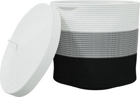 vidaXL fehér-fekete pamut tárolókosár fedéllel Ø40 x 35 cm