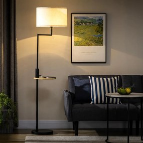 HOMCOM Állólámpa polccal, állólámpa, láncos fogantyú, E27, 40W, bambusz, natúr-fekete