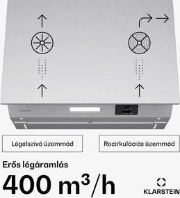 Klarstein Swift Square páraelszívó, beépített páraelszívó, 402 m³/h, EEK C, Elszívás/Recirkuláció, LED