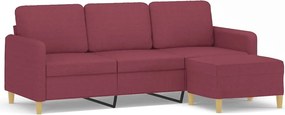 vidaXL 3 személyes bordó szövet kanapé lábtartóval 180 cm