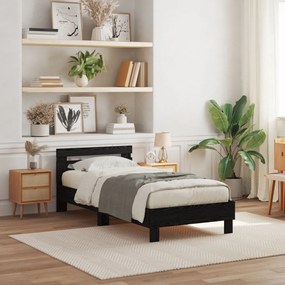 Ágykeret LED világítással Fekete Tölgy 75x190 cm Mérnöki Fa
