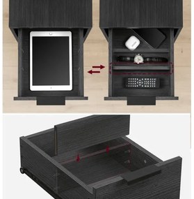 ROD fekete oldalsó asztal beépített konnektorokkal és USB-portokkal