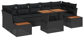 vidaXL Kert étkező szett párnával 8 pcs Fekete és Barna