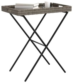 szürke összecsukható polyrattan tálcaasztal 65 x 40 x 75 cm