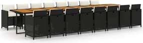 vidaXL 17 részes fekete polyrattan kerti étkezőgarnitúra párnákkal