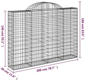 13 db íves horganyzott vas gabion kosár 200x30x140/160 cm