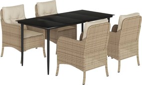 vidaXL 5 részes bézs polyrattan kerti étkezőgarnitúra párnákkal