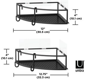 Fekete öntapadós acél fürdőszobai sarokpolc szett 2 db-os Cubiko – Umbra