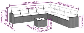 10 részes világosszürke polyrattan kerti ülőgarnitúra párnákkal