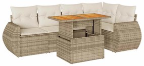 vidaXL 6 részes bézs polyrattan kerti ülőgarnitúra párnával