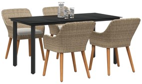 vidaXL Kert étkező szett párnával 5 pcs Bézs polirattan