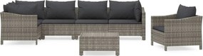 vidaXL 7 részes szürke polyrattan kerti ülőgarnitúra párnákkal
