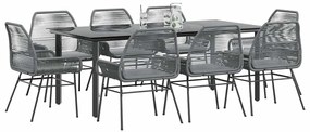 vidaXL 9 részes szürke polyrattan üveg kerti étkezőgarnitúra párnával