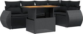 vidaXL 6 részes fekete polyrattan kerti ülőgarnitúra párnákkal