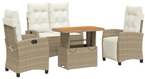 vidaXL 4 részes bézs polyrattan kerti étkezőgarnitúra párnákkal