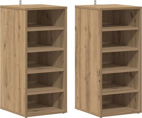 vidaXL 2 db kézműves tölgy színű szerelt fa cipőszekrény 32x35x70 cm