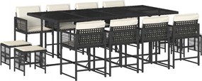 vidaXL 13 részes fekete polyrattan kerti ülőgarnitúra párnákkal