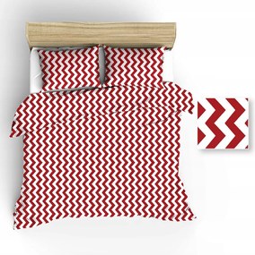 Ágyneműhuzat 160x200 fehér cikk-cakk piros