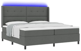 Boxspring Ágy Mattal és LED Fekete Szürke 200x200 cm Szövet