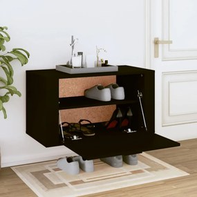 fekete szerelt fa fali cipőszekrény 70 x 35 x 38 cm