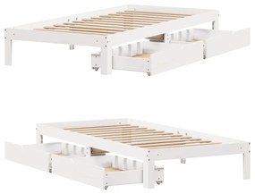 fehér tömör fenyőfa ágykeret fiókokkal 90 x 200 cm