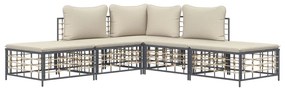 5 részes antracitszürke polyrattan kerti ülőgarnitúra párnákkal