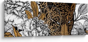 Kép - leopárd a virágok között (órával) (90x30 cm)