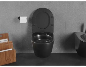 Mexen Lena, falra akasztható wc csésze 490x360x340 mm, Perem nélküli Tornado + duroplast wc ülőke, matt fekete, 30221085T