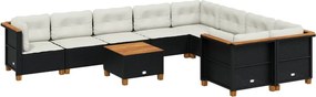 vidaXL 10 részes fekete polyrattan kerti ülőgarnitúra párnákkal