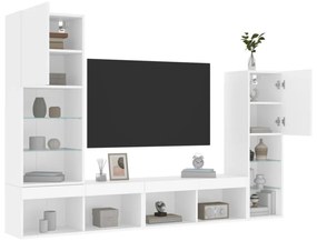 4 darab fehér szerelt fa fali TV-bútor LED-del