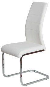 Scaun modern cu bază de sanie în culoare albă. Cu tapițerie din piele artificială, picioare cromate lucioase DCL-408