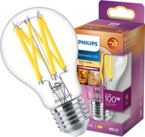 Led izzó E27 A60 10.5W 100W 1521lm 2700K Tompítható Filament Philips
