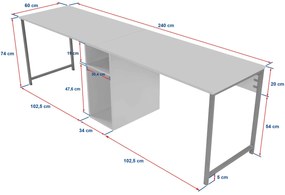 Íróasztal Twin Study Desk - Antracit, Fekete