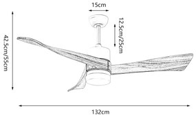 ZEVENTI - LED mennyezeti ventilátor NATURITO LED/18W/230V Wi-Fi Tuya fekete/tölgy + távirányító