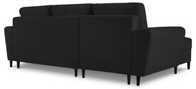 Fekete buklé kinyitható tárolóhelyes sarokkanapé (bal oldali-heverő résszel) Kyoto – Cosmopolitan Design