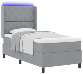 Boxspring Ágy Matrac és LED Fénnyel Világosszürke 90x200 cm Szövet