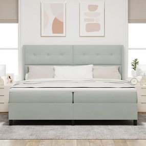Boxspring Ágy Matraccal &amp; LED Fény Szürke 200x200 cm Bársony