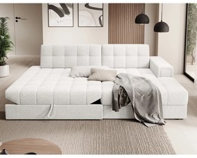 Krémszínű buklé kinyitható sarokkanapé (jobb oldali-heverő résszel) Blezalt – ELTAP
