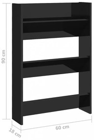 2 db magasfényű fekete szerelt fa fali cipősszekrény 60x18x90cm