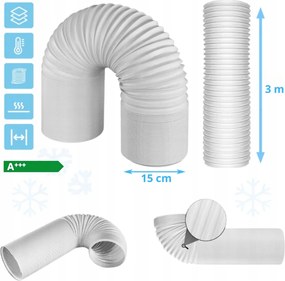 Klíma Cső 15cm x 3m Hordózható Klímához Fehér Ablak Kémény