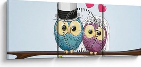 Kép - szerelmes baglyok (órával) (90x30 cm)